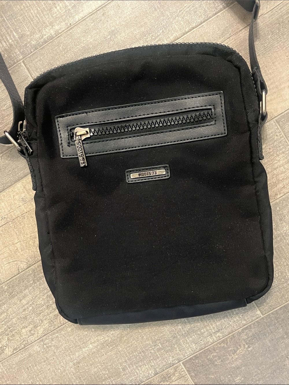 Roots Black Nylon Messenger Crossbody for Men